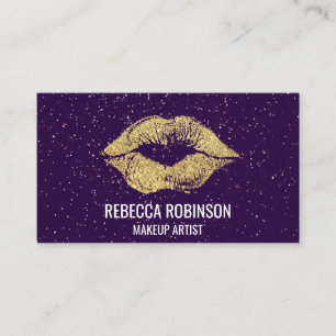 Lila Glitter Guld Lipstick Kiss Visitkort