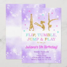 Lila Glitter Gymnastic Birthday-inbjudan