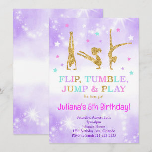 Lila Glitter Gymnastic Birthday-inbjudan Inbjudningar