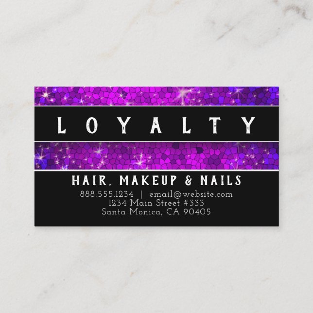Lila Glitter Hair Makeup Artist Nail Salon Spa Tidsbeställning Kort (Framsida)