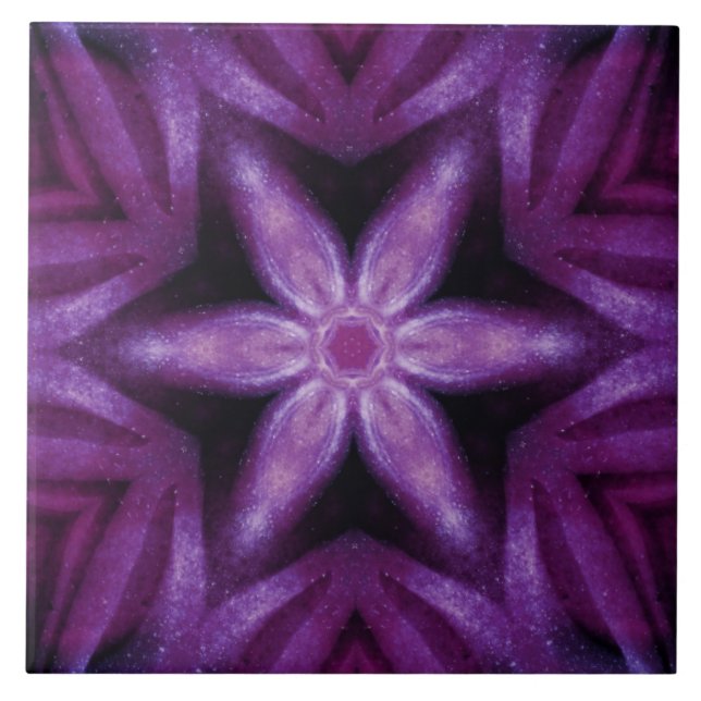 Lila Glitter Heart & Flower Kaleidoscope Mönster Kakelplatta (Framsidan)