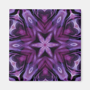 Lila Glitter Heart & Flower Kaleidoscope Mönster Magnet