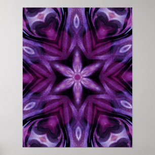 Lila Glitter Heart & Flower Kaleidoscope Mönster Poster