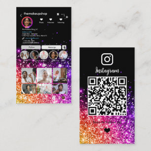 Lila glitter Instagram QR-kod Visitkort