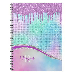 Lila Glitter, Iridescent, Namn och Monogram Anteckningsbok