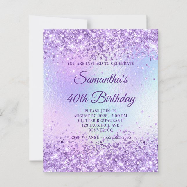 Lila Glitter Iridescent Regnbåge 40-årsfirande (Framsida)