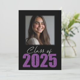 Lila Glitter, klass 2025 Foto Open House Inbjudningar