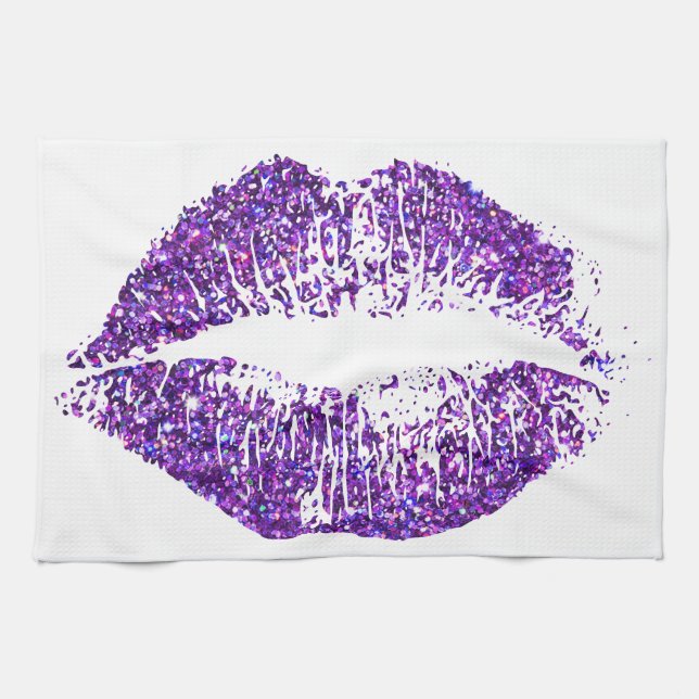 Lila Glitter Läppar #2 Kökshandduk (Horisontell)
