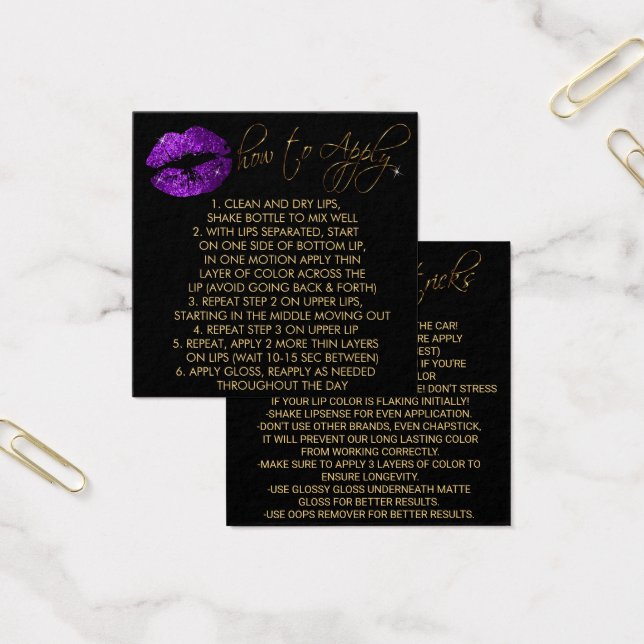 Lila Glitter Läppar 2 - Tillämpning Fyrkantigt Visitkort (Kontor)