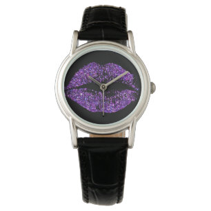 Lila Glitter Läppar Armbandsur