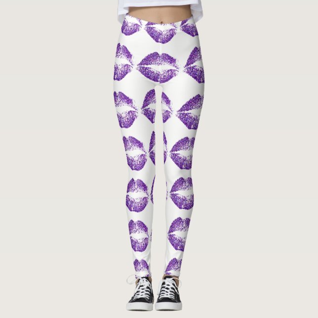Lila Glitter Läppar Leggings (Framsida)