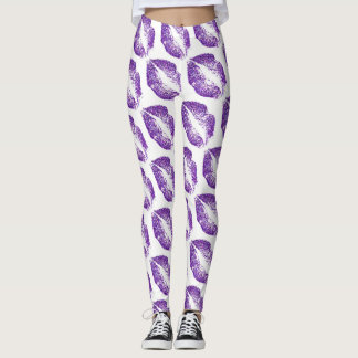 Lila Glitter Läppar Modern White Leggings