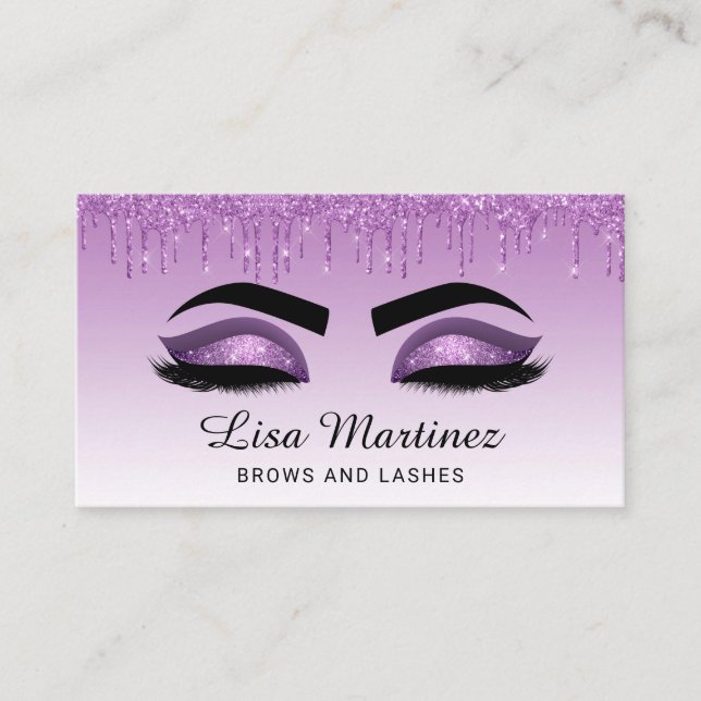 Lila Glitter Lash Brow Beauty Affärskort Visitkort (Framsida)