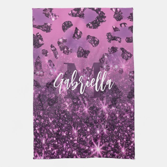 Lila Glitter Leopard Skriv ut Kökshandduk (Vertikal)