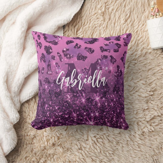 Lila Glitter Leopard Skriv ut Kudde (Filt)