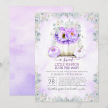 Lila glitter litet blommande pumpa baby shower