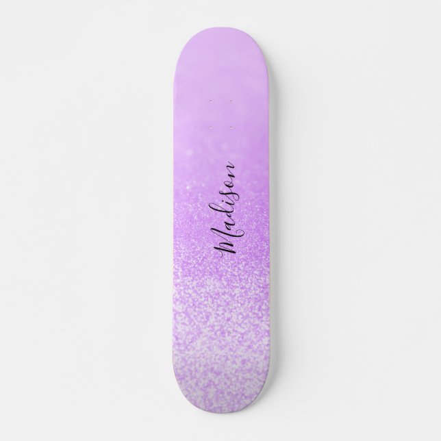 Lila Glitter Ljus Personlig Mini Skateboard Bräda 18,5 Cm (Framsida)