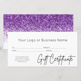 Lila Glitter Logotyp Business Gift Certificate