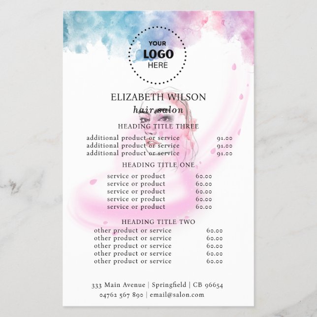 Lila glitter lyx dropp salong flygblad (Framsidan)