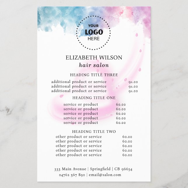 Lila glitter lyx dropp salong flygblad (Framsidan)