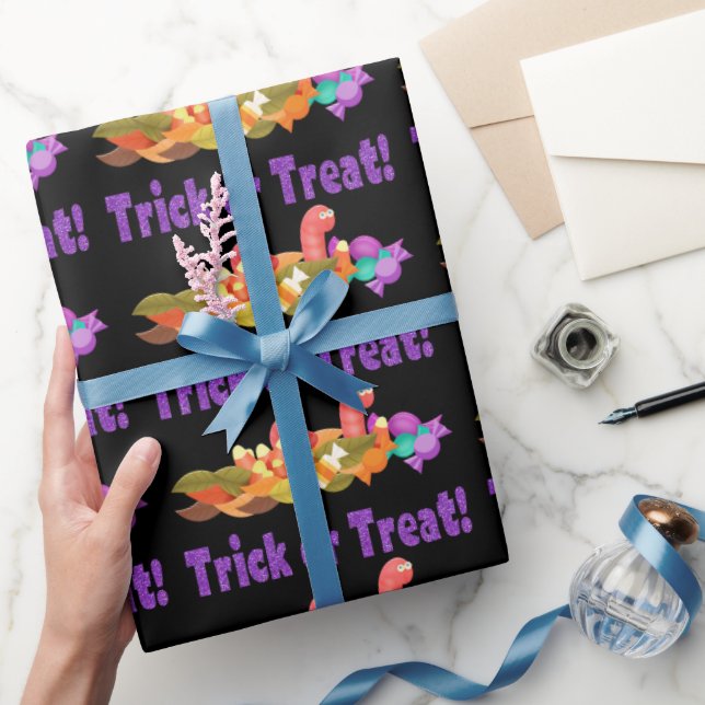 Lila glitter med maskar Trick or Treat Halloween Presentpapper (Gåvor)