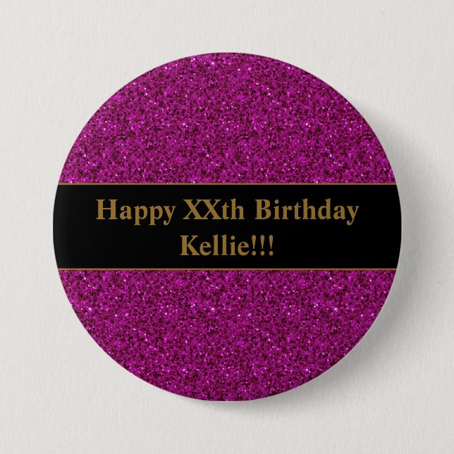 Lila Glitter med meddelandefödelsedagsknapp Knapp (Framsida)