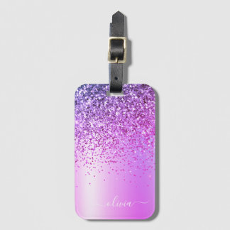Lila Glitter Metall Monogram Namn Bagagebricka
