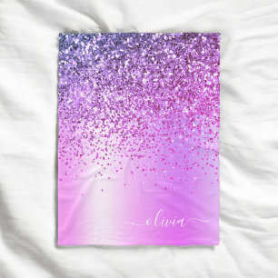 Lila Glitter Metall Monogram Namn Fleecefilt