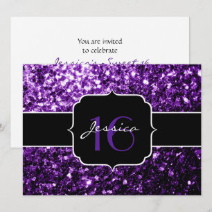 Lila glitter-miniatyrdiagram Sweet 16-inbjudan Inbjudningar