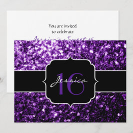 Lila glitter-miniatyrdiagram Sweet 16-inbjudan Inbjudningar