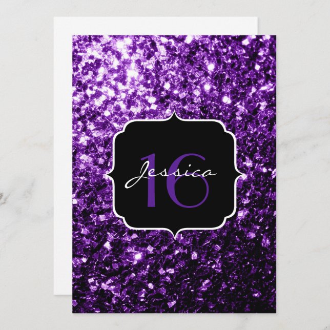 Lila glitter-miniatyrdiagram Sweet 16-inbjudan Inbjudningar (Fram/baksida)