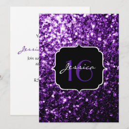 Lila glitter-miniatyrdiagram Sweet 16-inbjudan Inbjudningar