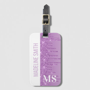Lila Glitter Monogram Bagagebricka