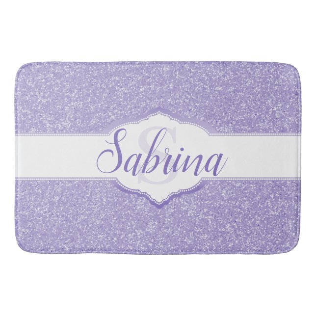 Lila Glitter Monogram Bath Mat Badrumsmatta (Framsidan)