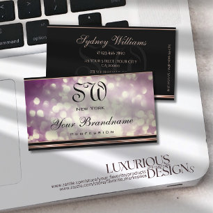 Lila Glitter Monogram Black Ro Guld Gräns Visitkort