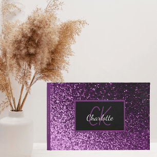 Lila glitter monogram elegant vid födelsedag gästböcker