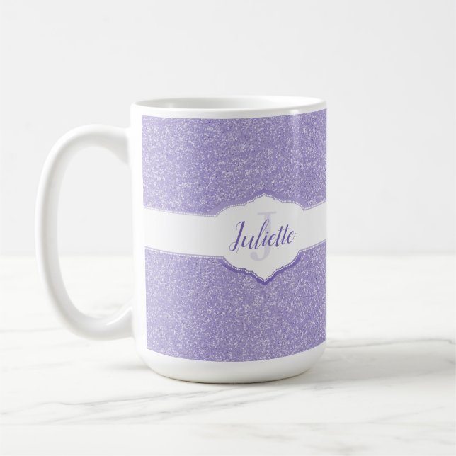 Lila Glitter Monogram kaffe Mugg (Vänster)
