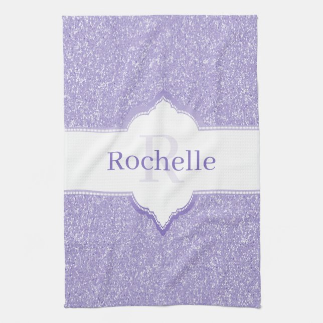 Lila Glitter Monogram Kitchen Towel Kökshandduk (Vertikal)