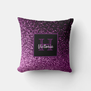 Lila glitter monogram namn kudde