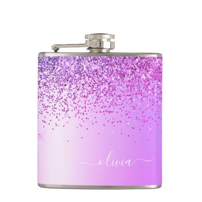 Lila Glitter Monogram Namn Luxury Girly Fickplunta (Framsidan)