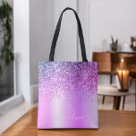 Lila Glitter Monogram Namn Luxury Girly Tygkasse<br><div class="desc">Lila Faux Gnistra Glitter Metallic Stainless Steel Foil Elegant Monogram Bok Bag. Denna Bok-bag kan anpassas så att den omfattar ditt första och första namn och ges som julklapp,  Sverige 16 födelsedagar,  Möhippa eller Bröllop.</div>