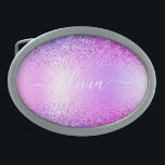 Lila Glitter Monogram Namn Modern för Metall<br><div class="desc">Lila Faux Foil Metallic Gnistra Glitter Brushed Metall Monogram Namn Bälte Buckle. Detta gör perfekt studenten,  söt 16 16,  18,  21,  30,  40,  50,  60,  70,  80,  90:e,  100-årsdag,  bröllop,  möhippa,  årsdag,  babydusch eller bachelorette-gåva till någon som glam lyx och chic stilar.</div>