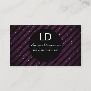 Lila Glitter Monogram Rand Visitkort