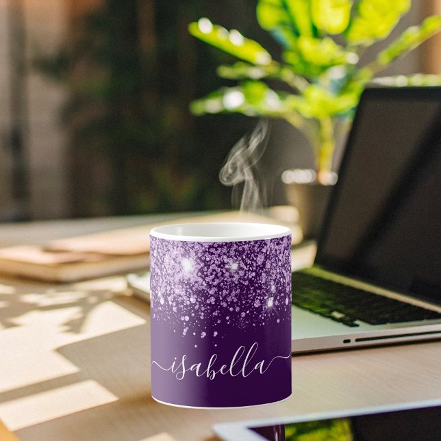 Lila glitter namn kaffemugg (Skapare uppladdad)