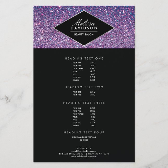 Lila Glitter och Glamor Beauty Flyer (Framsidan)
