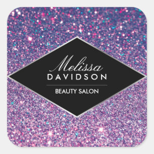 Lila Glitter och Glamor Beauty Fyrkantigt Klistermärke