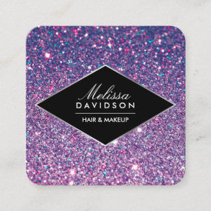 Lila Glitter och Glamor Beauty Fyrkantigt Visitkort