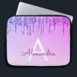 Lila Glitter och Gnistra Monogram Laptop Fodral<br><div class="desc">Lila Faux Dripping Glitter och Gnistra Elegant Monogram Fodral. Fodral kan anpassas så att det omfattar ditt första och första namn.</div>