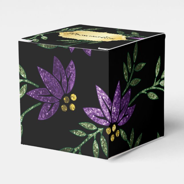 Lila Glitter och Svarta Blommigten Presentaskar (Framsidan Sidan)