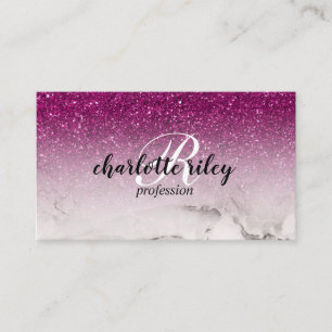 Lila Glitter Ombre Cursive Monogram Salon Makeup Visitkort